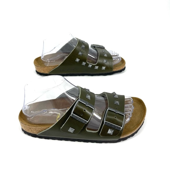 🔥RARE Birkenstock Arizona Stud Rivet Sandal 38 Olive Khaki Green PunkRock Unisex - Picture 5 of 12